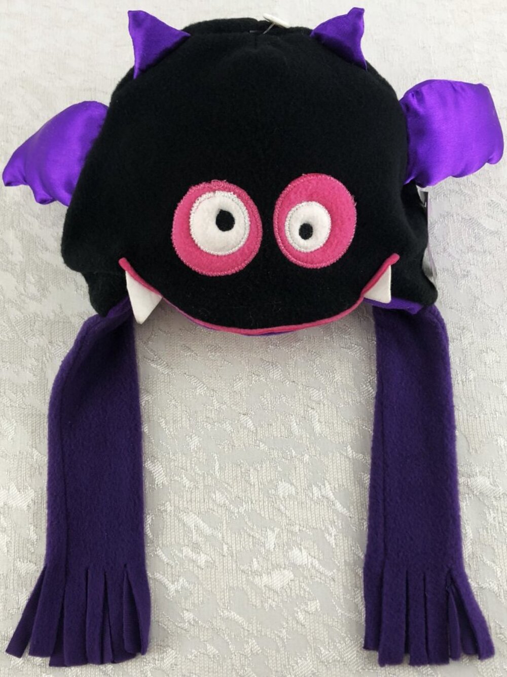 Creatology Black Bat Hat Fleece & Satin with Purple, Pink & White Accents NWT